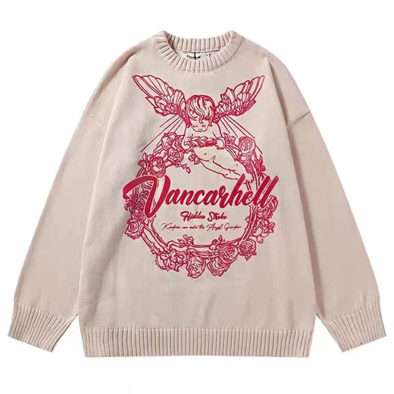 

Women Knitted Sweater Long Sleeve Angel Jacquard Pulovers Winter y2k Vintage Cute Harajuku Leisure Fashion Kawaii Oversize Goth