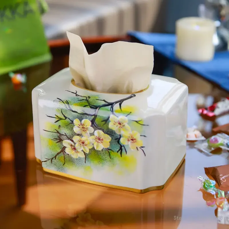 Advanced Ceramic Tissue Box Home Dining Table Tea Table Drawing Paper Box Chinese Creative Napkin Boxs Living Room Table New 1Pc