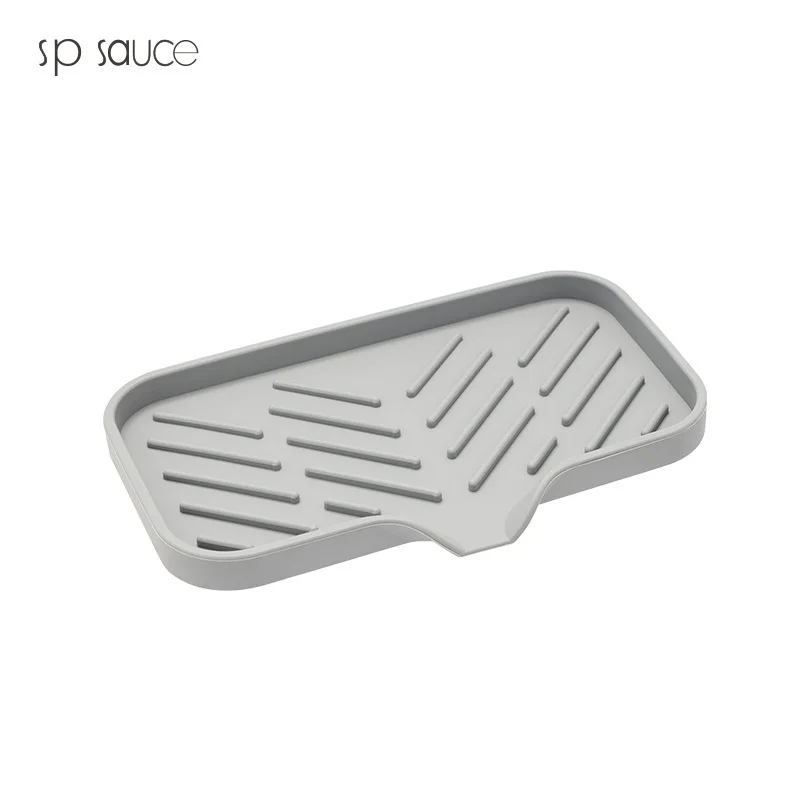 Silicone Kitchen Sink Tray Soap Dish Holder with Built-in Drain Lip  Countertop Sink Scrubber Brush Sponge Bottles Organzer Drain