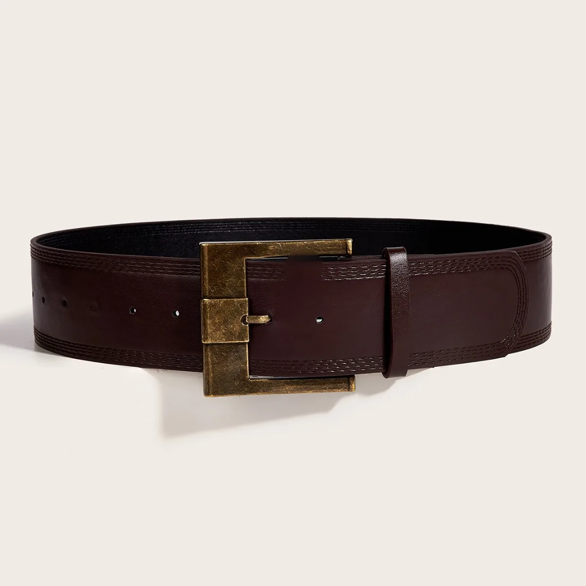 Women's Fashion Black Wide Belt Square Pin Buckle Imitation Leather Waist Strap Decorative Coat Dress Simple Dress Waistband