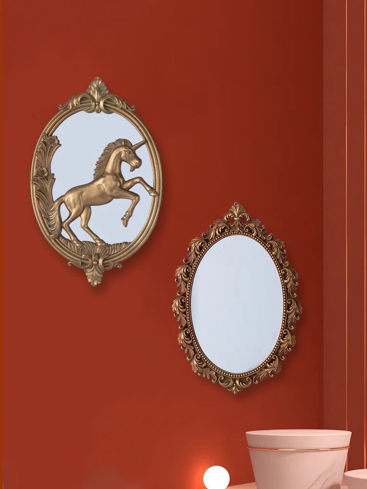 

European-Style Retro Wall Decoration Hanging Mirror Lace Bedroom Makeup Mirror