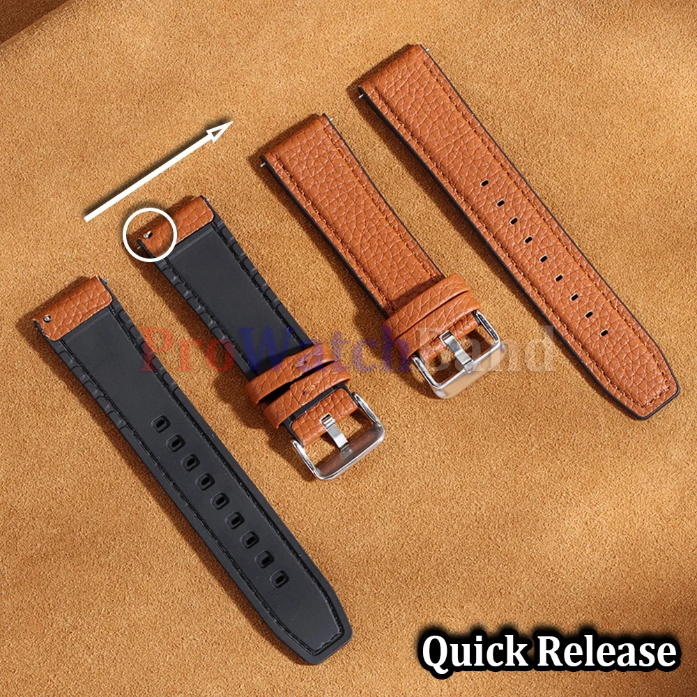 High-Quality Brown Lychee Pattern Leather Watch Band - Universal Fit