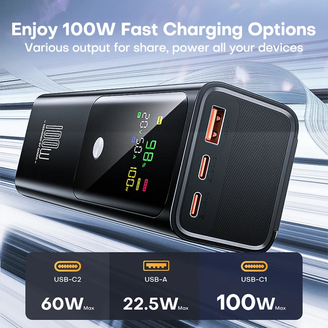 QOOVI PD 100W Power Bank 20000mAh External Battery Capacity Fast Charging Portable Charger Powerbank For Laptop iPhone Samsung 2