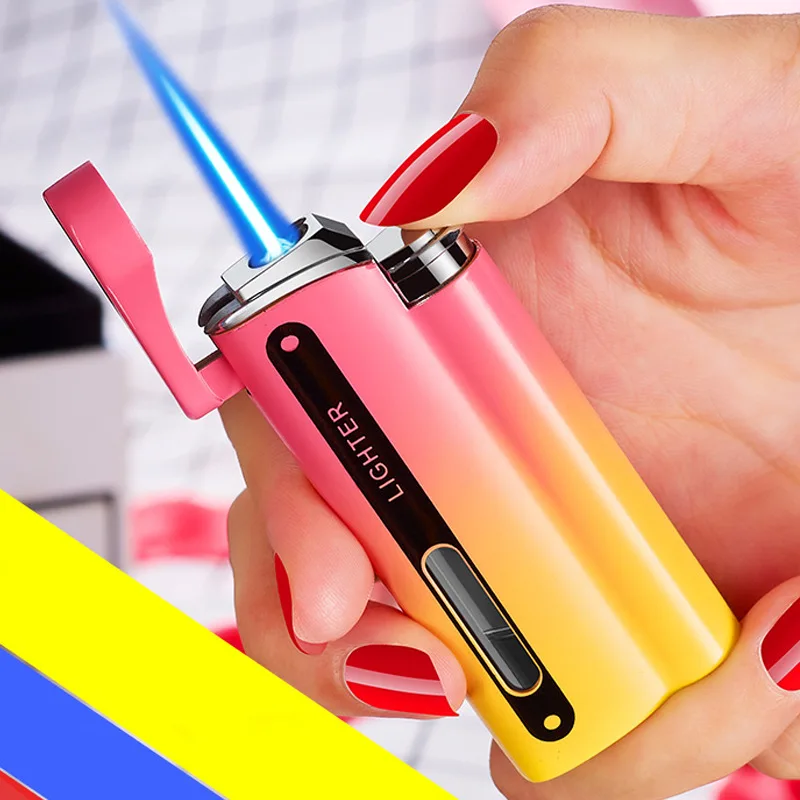 

Metal Windproof Jet Gas Blue Flame Lighter Transparent Oil Tank Torch Turbo Butane Cigarettes Cigar Lighter Smoking Accessories