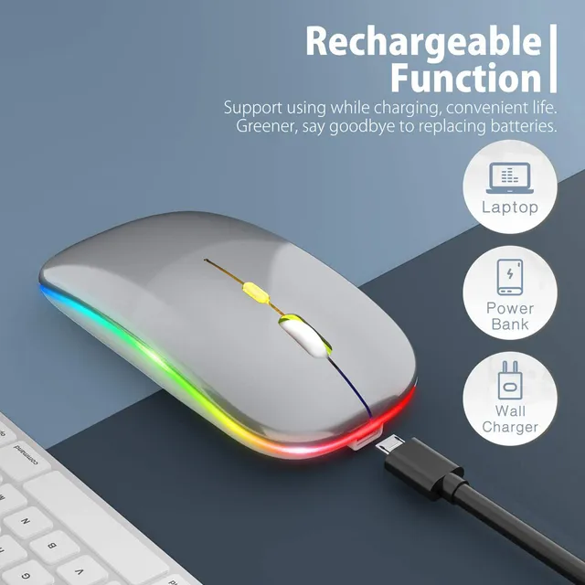 Ratón óptico inalámbrico para ordenador portátil, Mouse silencioso ergonómico con retroiluminación LED, recargable, 2,4G, envío rápido 6