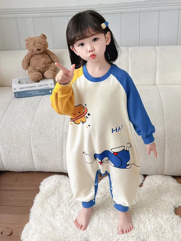 순면 아동 롬퍼 수트 가을 겨울 여아 수면복 방한 긴팔 긴바지 보온 흡수 홈웨어