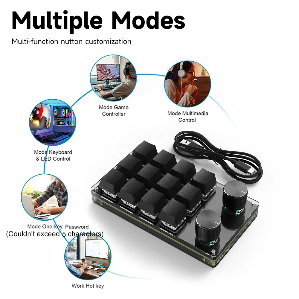 Programming Macro Knob Mechanical Keyboard with RGB Light Gaming Keyboard Mini Button PS Hotswap Macropad