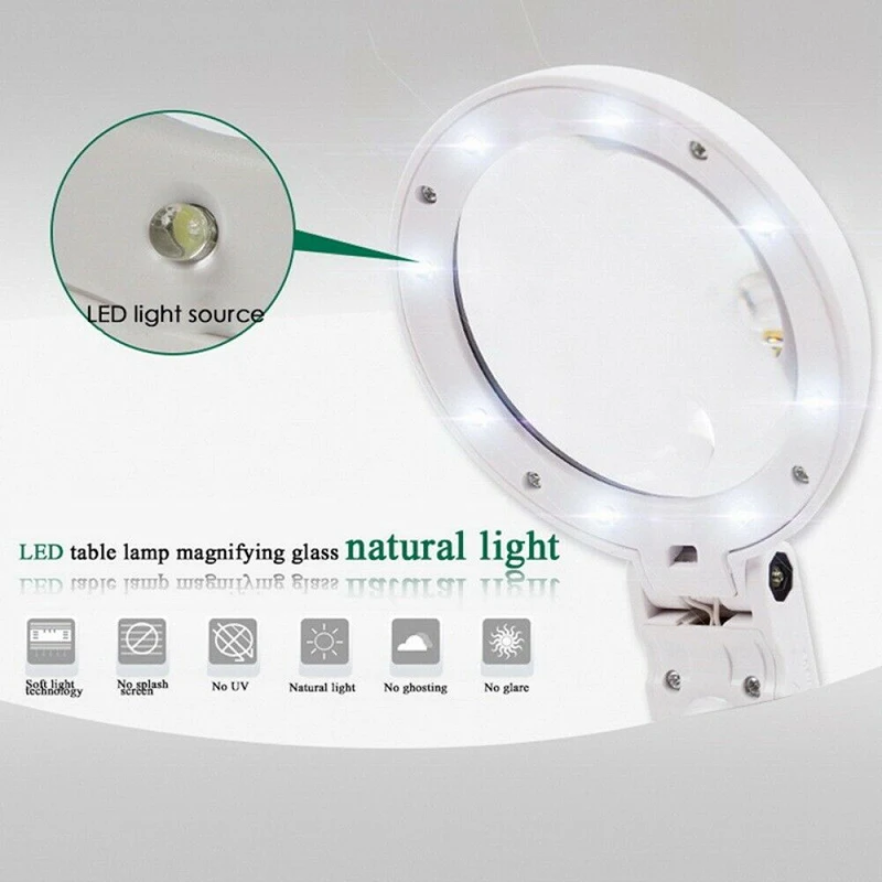 5 / 11X Magnifying Glass With 8 LED Light Magnifier Foldable Stand Table Lamp