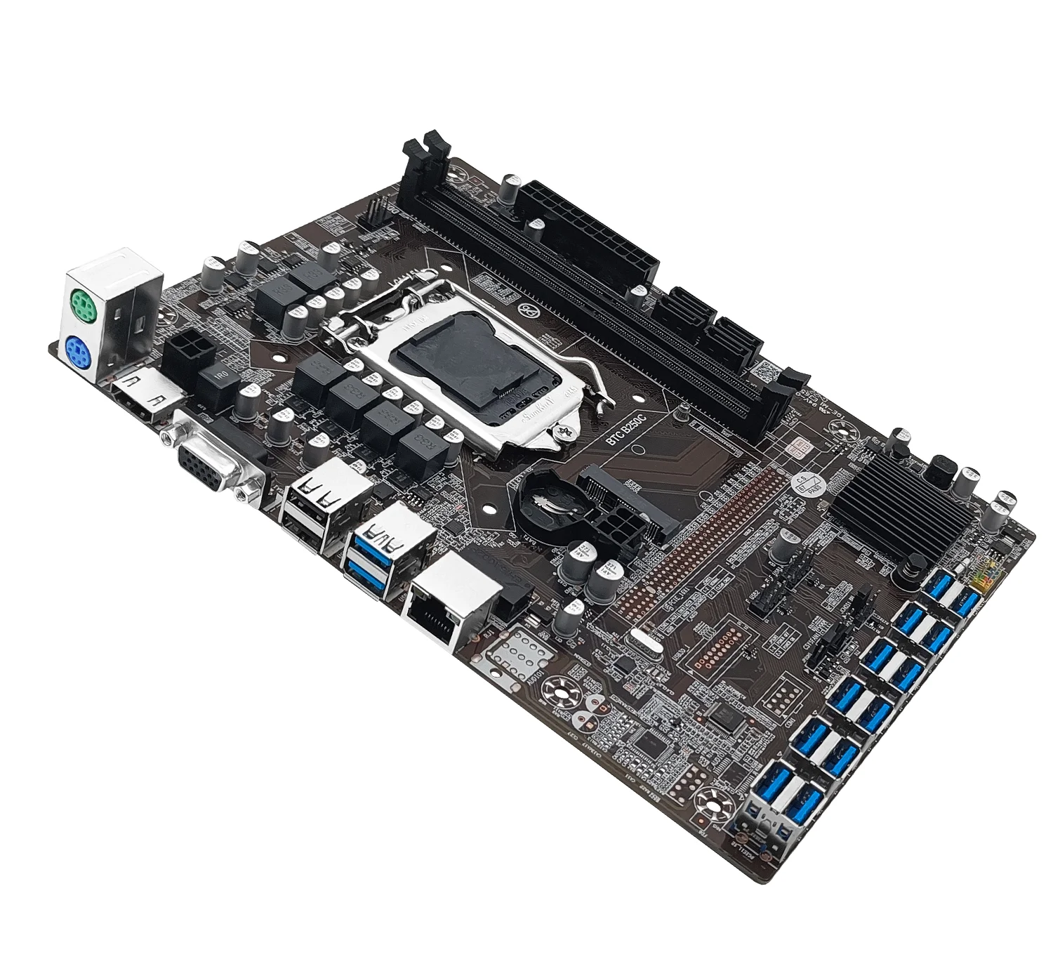 BTC B250C Mining Motherboard Support LGA 1151 CPU DDR4 RAM MSATA +12XPCIE to USB3.0 Graphics Card Slot  ETH Miner Motherboard