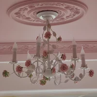 Lustre de chambre à coucher rustique, salon de style français, chambre d'enfant, lampes suspendues en fer forgé avec fleurs et plantes, style rétro américain chaleureux et frais, en céramique 6