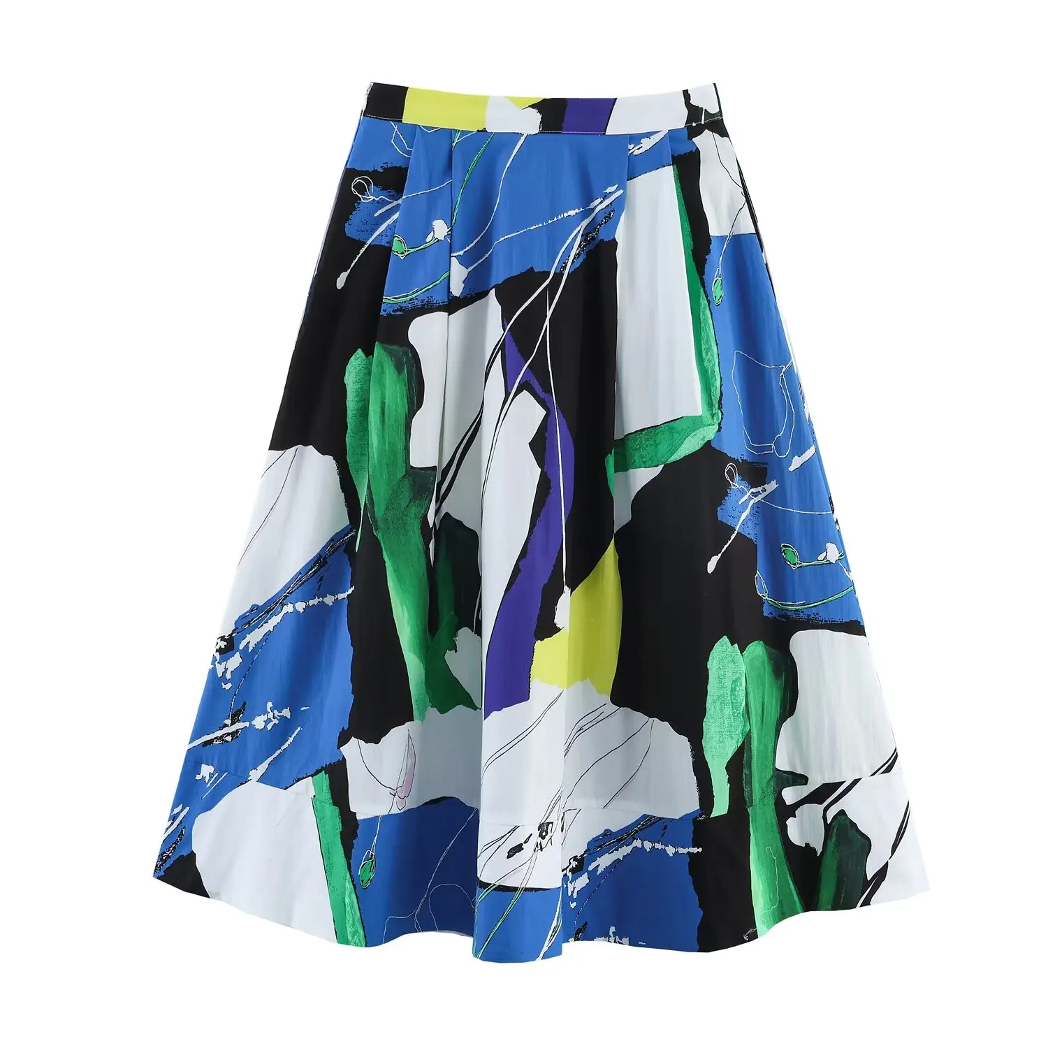 Women's Printed Midi A-line Skirts Spring Summer Female Casual High Waist Pleated Skirt Lady Loose Elegant Street Skirts 3