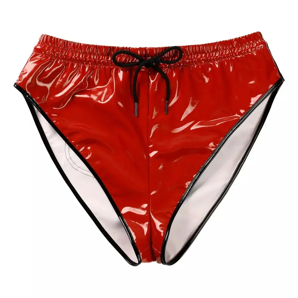 

Women Glossy Patent Leather Lingerie Underwear Drawstring Waist Briefs Wet Look Faux Leather Underpant Clubwear Stage Costume