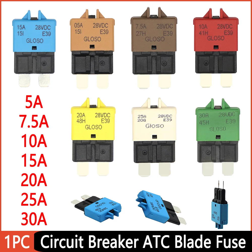 15A Circuit Breaker ATC Blade Fuse Manual Reset Resettable 15 Amp 28V DC for Marine Rally Automotive Boat Car Accessories Parts circuit breaker