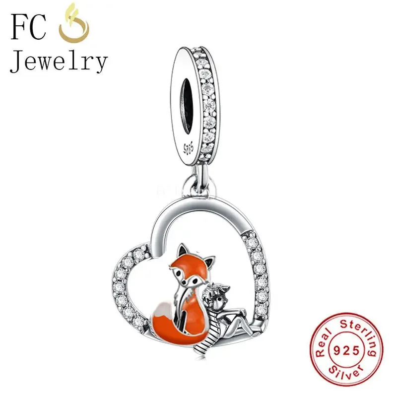 Fit Original Pan Charms Bracelet 925 Sterling Silver Zircon Love Heart Little Prince and Fox Bead For Making Women Berloque DIY bisaer interlocked heart charms 925 sterling silver dazzling cubic zircon pave love heart beads for jewelry making hsc1472