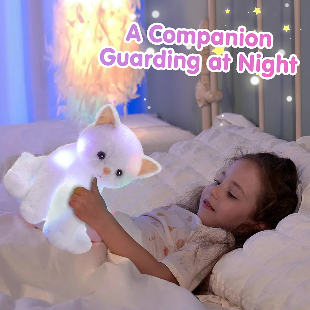 30cm Glowing LED Luminous Stuffed Toy Cat Doll Kawaii Sleeping Throw Pillow for Girls Lullabies White Kitten Plush Animals Toys plush toy