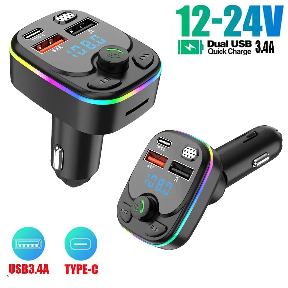 USB 3.4A FM 송신기 블루투스 핸즈프리 자동차 라디오 변조기 MP3 플레..