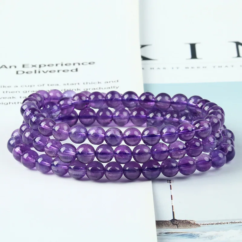 

6mm Amethyst Bracelet Women Healing Gemstone Fine Jewelry Genuine Natural Uruguay Amethyst Round Stone Beads Bracelets Bangles