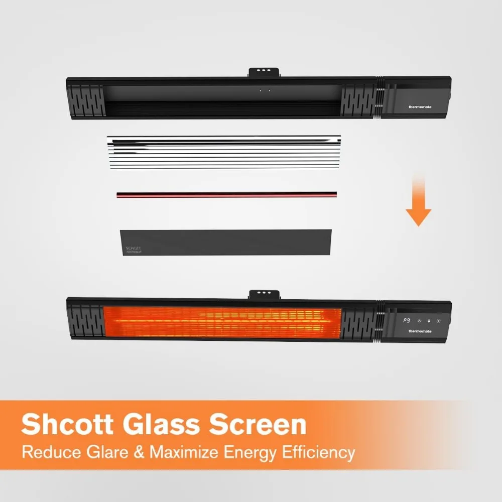 Small Outdoor Heater for Patio, 1500W IP65 Electric Infrared Heater with Low Glare Schott Glass, 9 Heating Levels 5