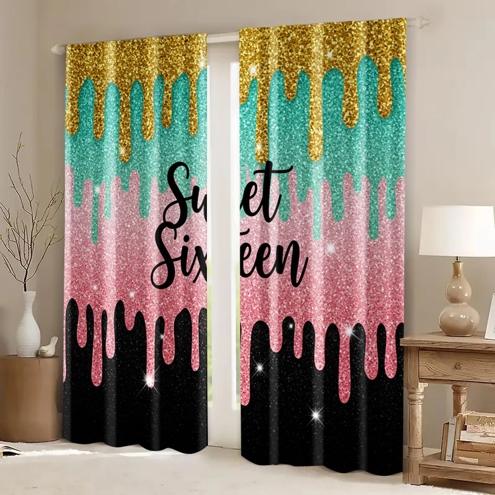 2pcs, Curtains Sweet sixteenth birthday Versatile Fabric,Without Electricity Festive Holiday Applies to All Occasions decorate 6