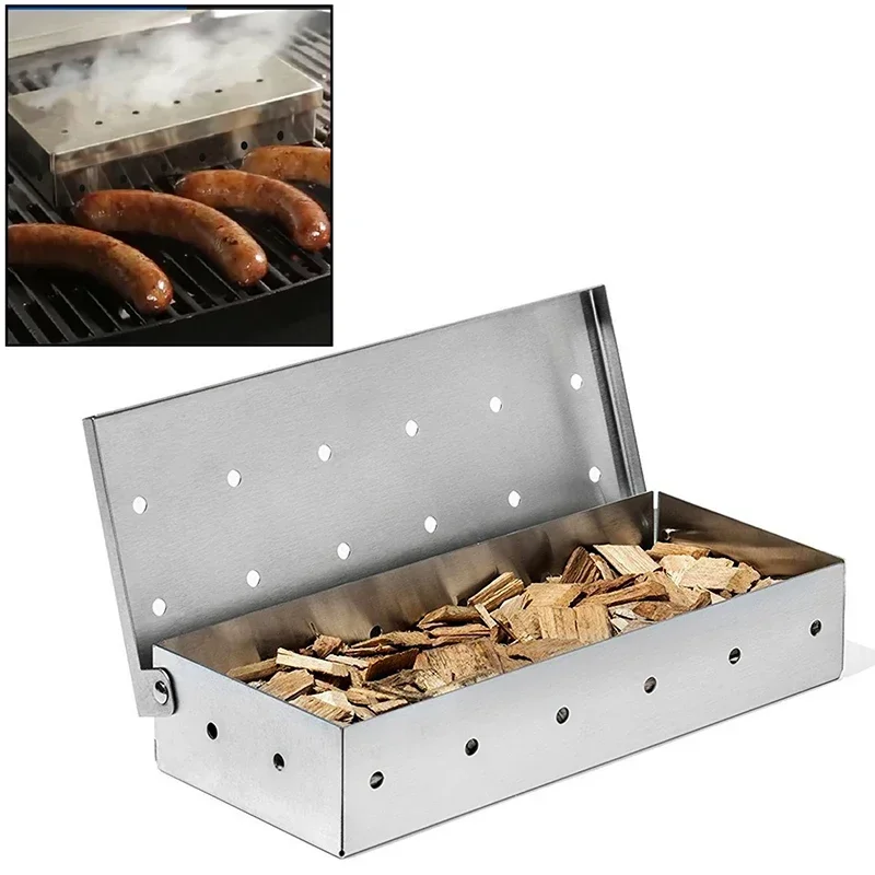 1pcs Stainless Steel Smoked Box Barbecue Sawdust Smoked Box Adds Smoked Barbecue Flavor To Gas Or Charcoal Grills Hot Sale