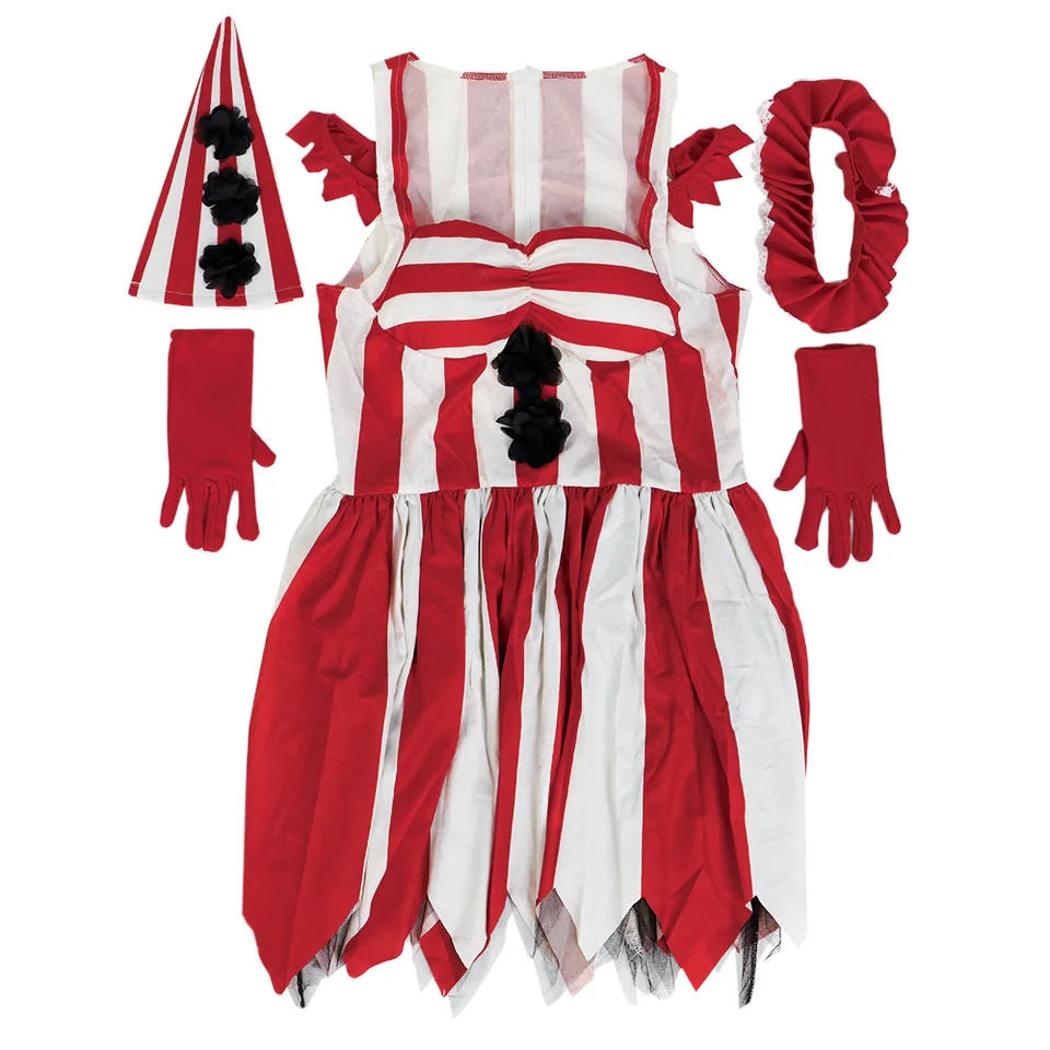 Jester kostuum griezelig clownskostuum voor vrouwen circus freakshow