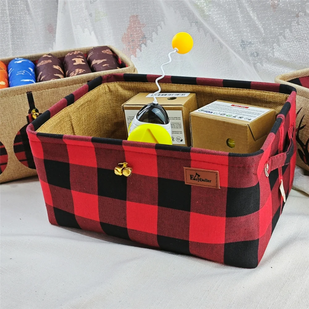 3 Pcs Collapsible Storage Basket Cute Christmas Elk Fabric Organizer Collection Bin Box for Pet Cat Dog Toy Supplies 6