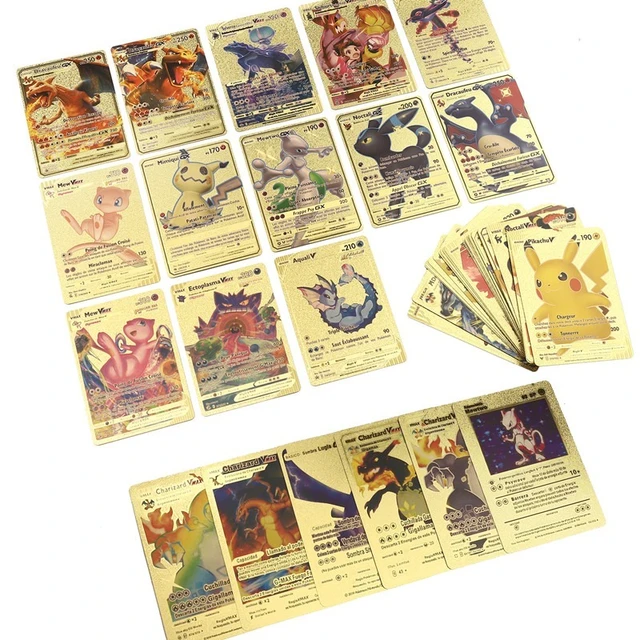 54 Pieces Of Pokemon Gold Cards Box Golden Letter Spanish Playing