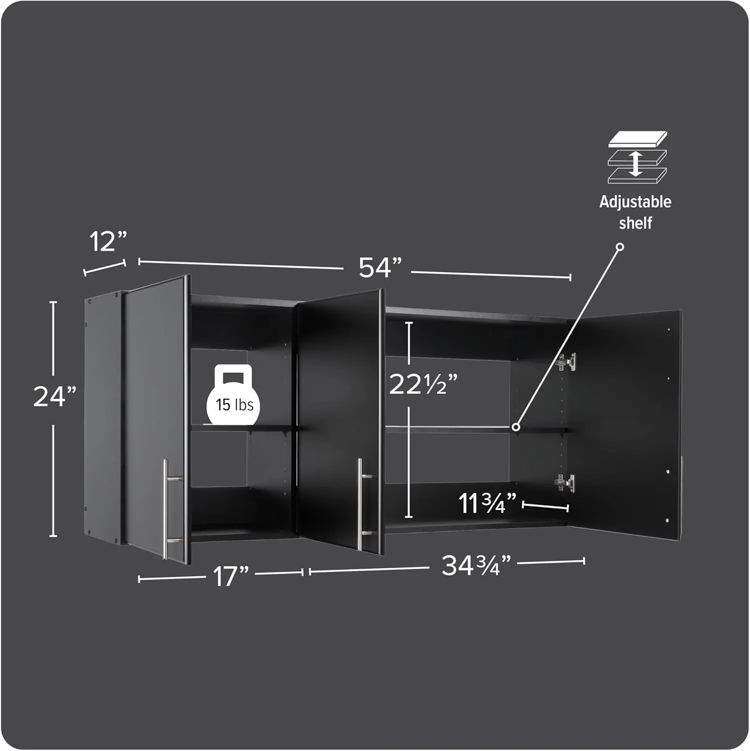 54" Wall Tool Cabinet Black Storage Bathroom Cabinet Pantry Cabinet with 2 Adjustable Shelves 12" D x 54" W x 24" H 3