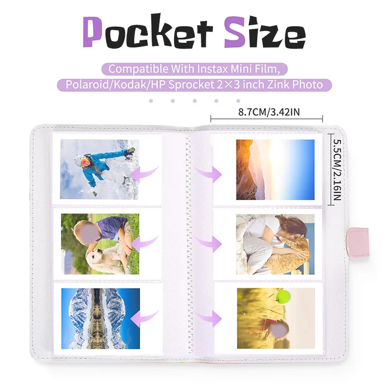 미니 2x3 인치 필름 카메라 보관을위한 108 포켓 사진 앨범 PU 가죽 스탬프 컬렉션 도서 미니 포토 용지 주최자