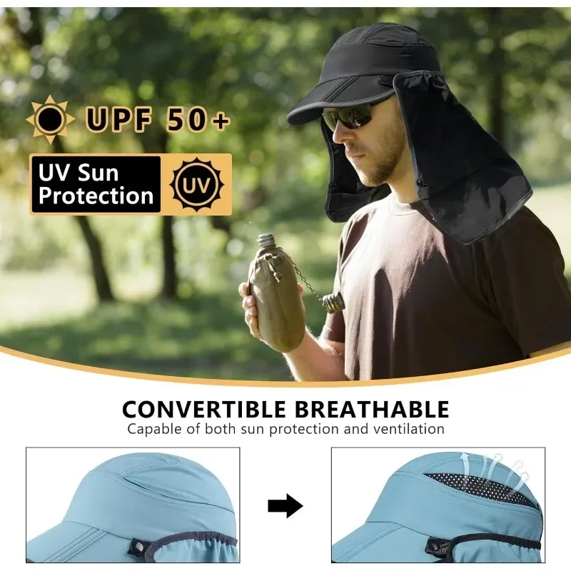 GADIEMKENSD UPF 50+ Fishing Sun Cap with Removable Neck Flap Breathable Foldable Brim Fisherman Caps Hiking Baseball hats M44