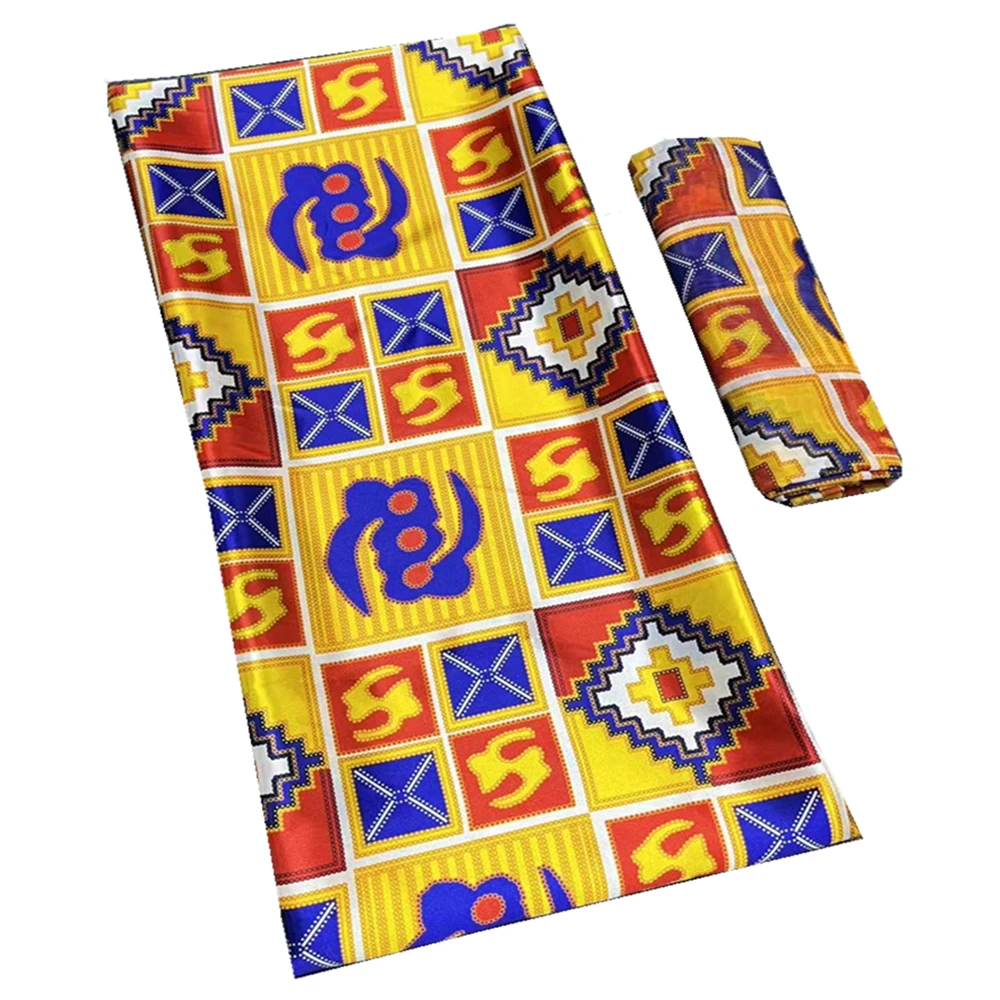 

High Quality African Lace Fabric African Silk Satin Fabric 4+2 Yards Per Set For Wedding Party Dress