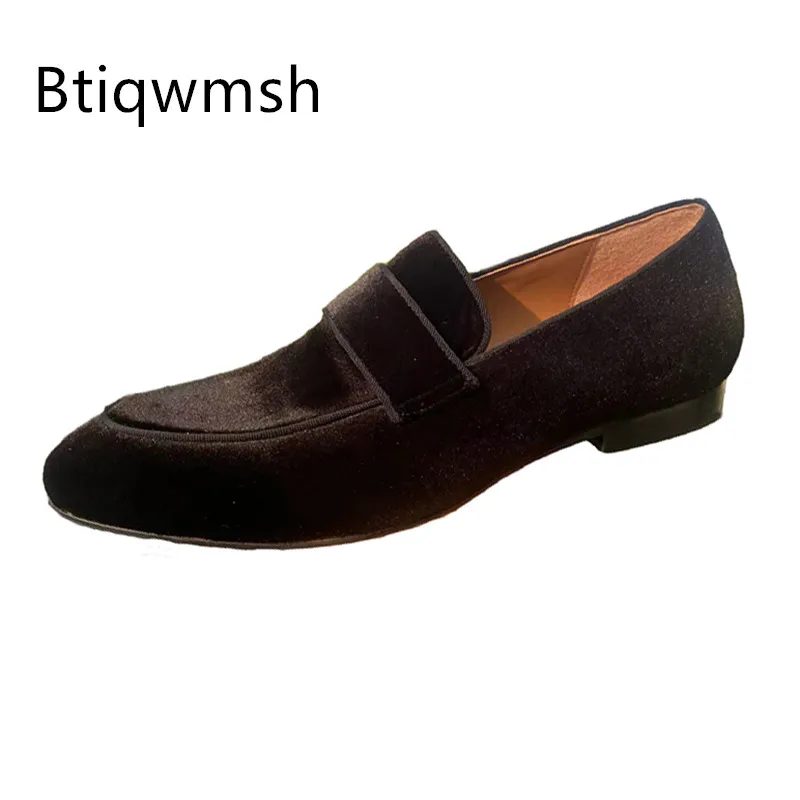 

Black Luxury Velvet Shoes Man Pointed Toe Slip On Flats Men Sexy Wedding Shoes