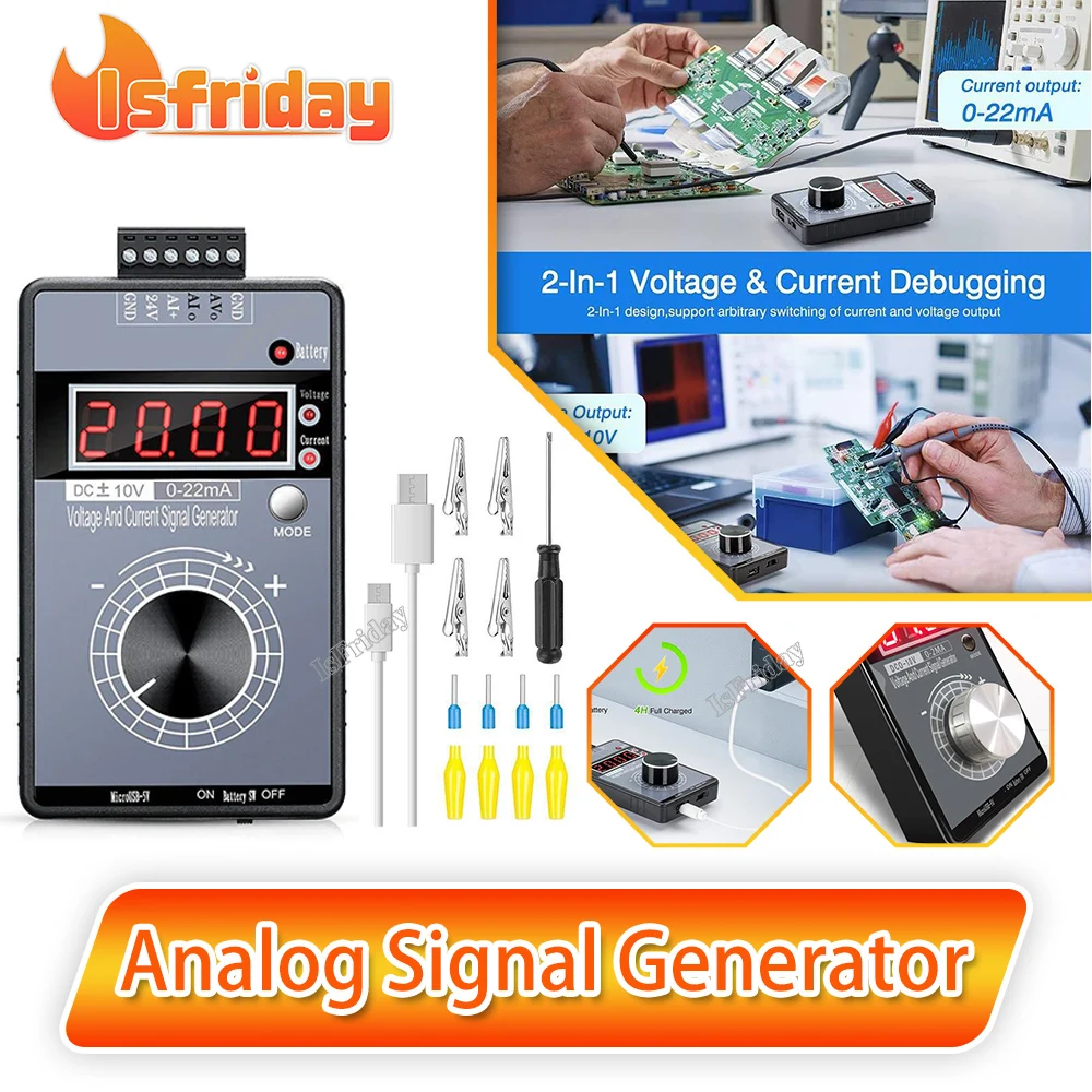 

High Precision DC 0-10V 4-20mA Analog Signal Generator Adjustable Voltage Current 0-5V/3V/1V 0-22mA Debugging Source Calibrator