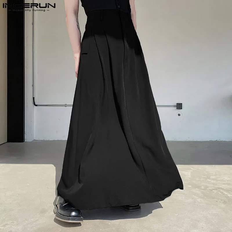 

INCERUN 2023 Korean Style New Men's Simple Casual Solid Pantalons Party Nightclub Hot Sale All-match Wide Leg Skirts Pants S-5XL