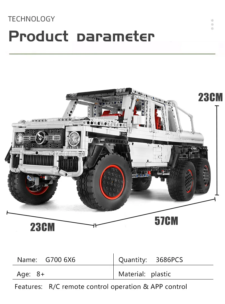 Mould King 13061 Technisches Auto-Spielzeug: APP- und RC-gesteuerter motorisierter G63 6X6 Offroad-SUV-Bausatz, Bausteine, Kindergeschenk – Detail 10