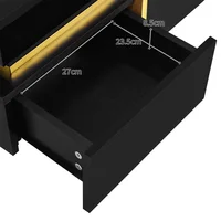 ​ ​ Table basse noire brillante – Tiroirs de rangement et plateau miroir avec garniture dorée, table d'appoint moderne pour le salon ​ ​ 5