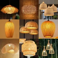 Bamboo Hanging Lamp Pendant Ceiling Light Rattan Wicker Lustre Hand Knit Braiding Suspended Home Dining люстра потолочная 1