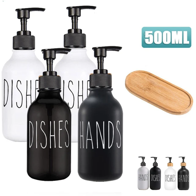 1/3Pcs Plastic Kitchen Dish Soap Dispenser 500ml Lotions Bottles Wooden Tray
