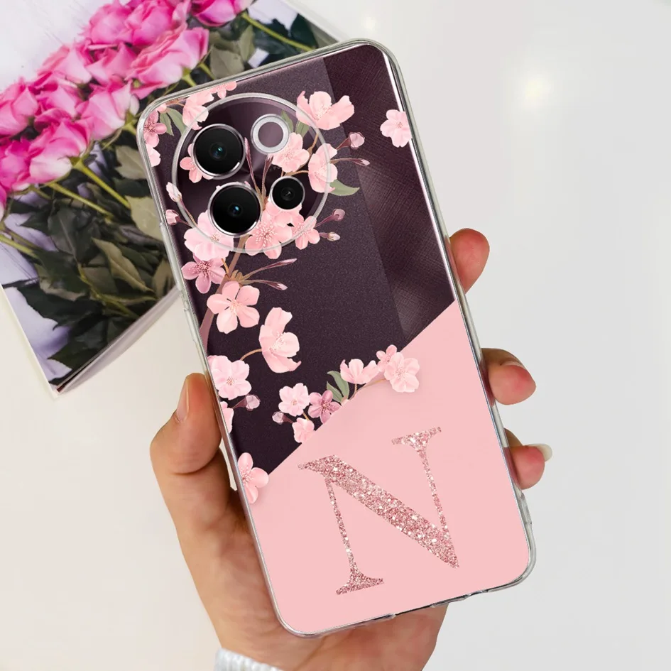 Fashion Flower Letters Soft Silicone Phone Back Cover - Clear Coque