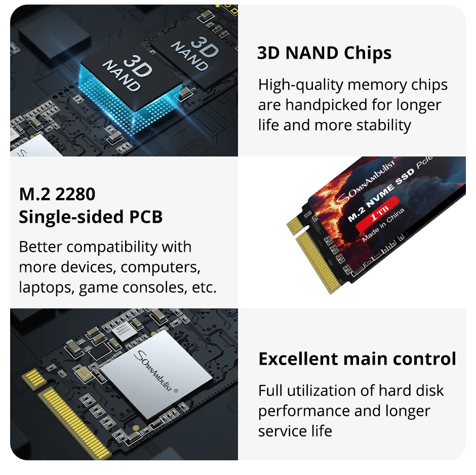 Somnambulist ssd m2 nvme 128gb 256gb 512gb 1tb ssd m.2 3,0 pcie internes Solid-State-Laufwerk für Laptop-Desktop-Spiele konsole – Detail 7
