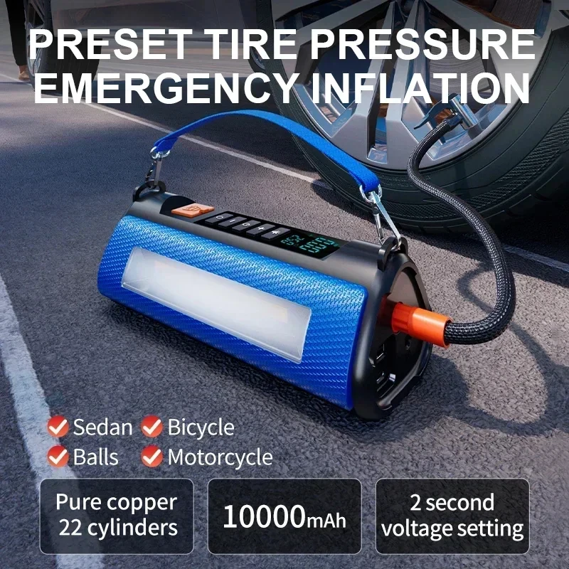 Car Jump Starter Emergency Device Automotive Battery Charger Portable Power Supply 10000mAh Power Bank Air Compressor For Tires