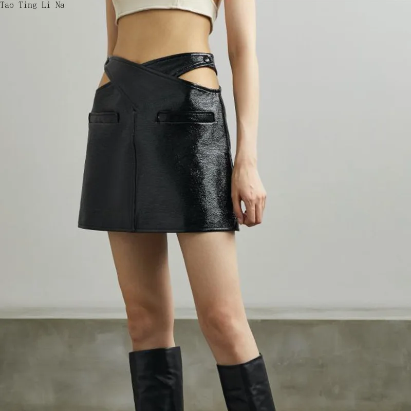 2023  Women New Genuine Sheepskin Leather Skirt  Sexy Aurora Real Sheep Leather Skirt E2 tao ting li na new fashion real genuine sheep leather skirt g4