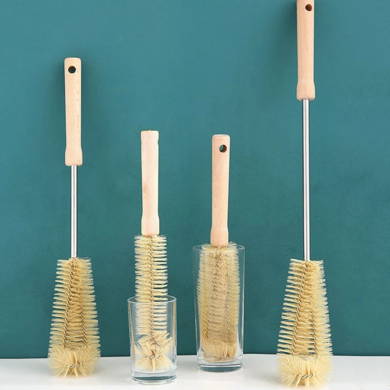 Wooden Long Handle Bottle Cleaning Brush Kitchen Cleaning Tool  Drink Wineglass Bottle Glass Cup Scrubber Cleaning Brush