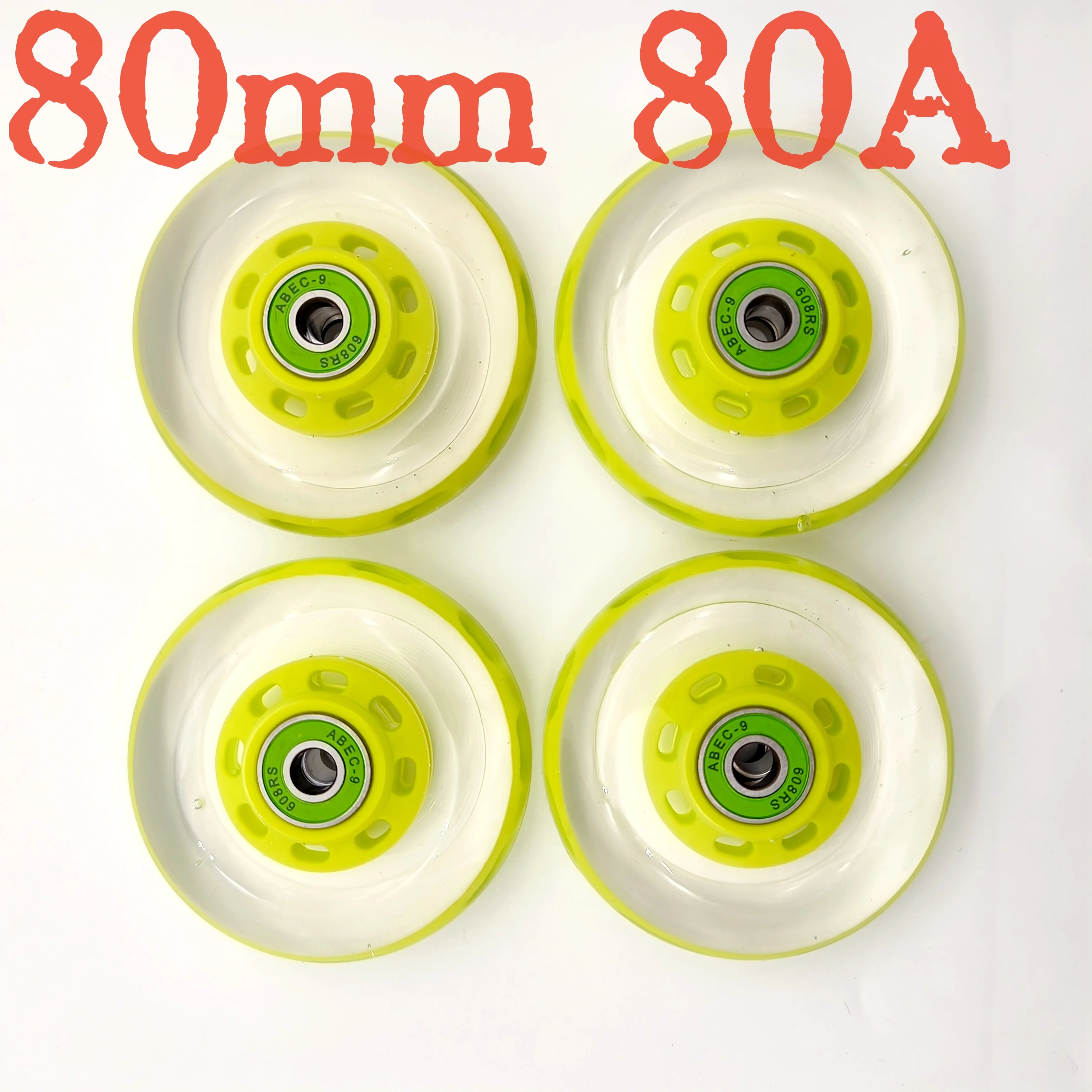 Inline skate wheel transparent 80mm 80x24 mm 80a bearing abec-9 8wheels/lot