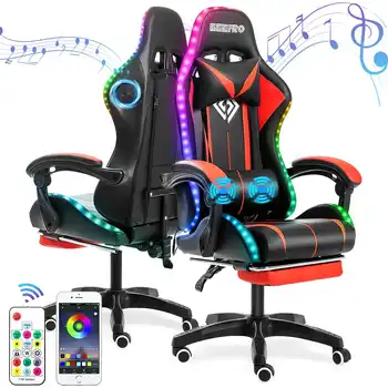 Office Chair Gamer Computer Chair Ergonomic Swivel 2 Point Massage Recliner Bluetooth Speaker 1