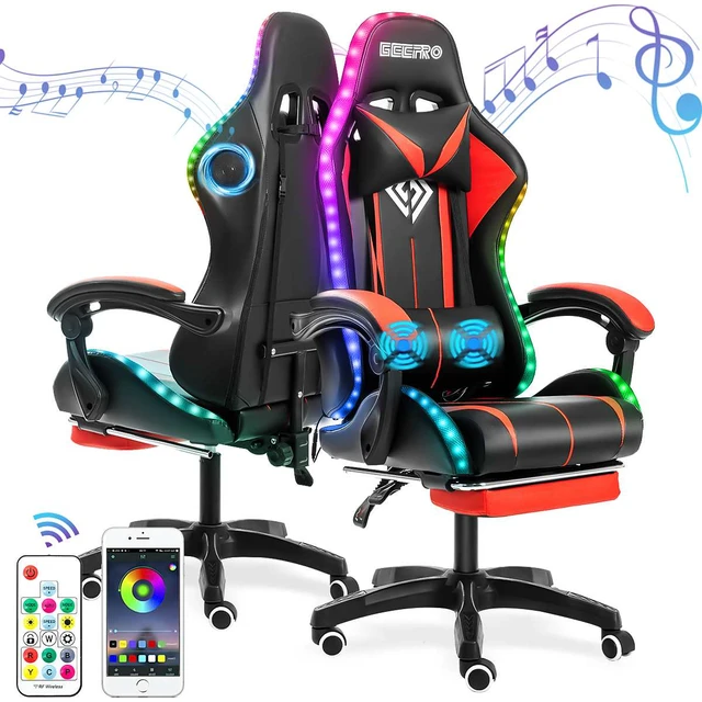 Chaise Gaming avec lumière LED et Bluetooth Fauteuil Gamer avec  haut-parleur Noir et bleu