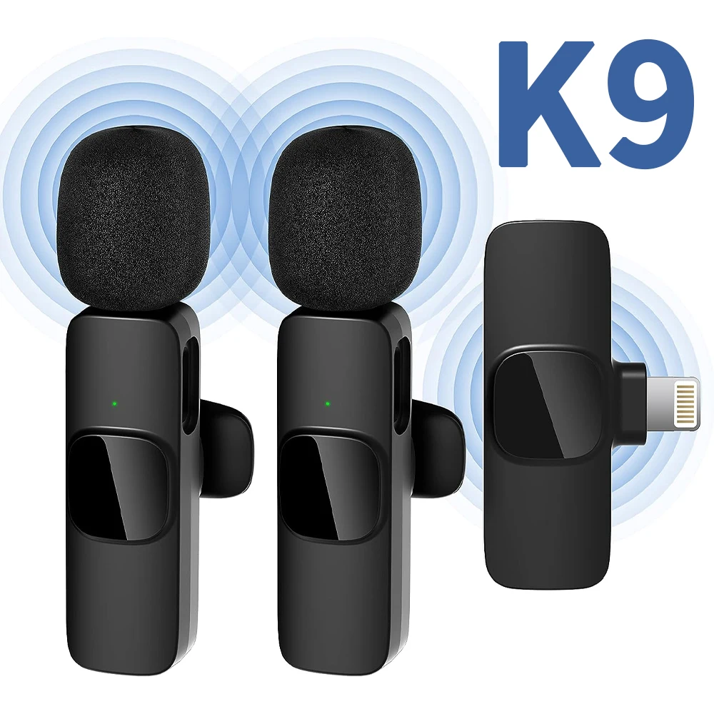 K9 Wireless Lavalier Microphone Portable Audio Video Recording Mini Mic for iPhone/Type-C Live Broadcast Gaming Phone Mic