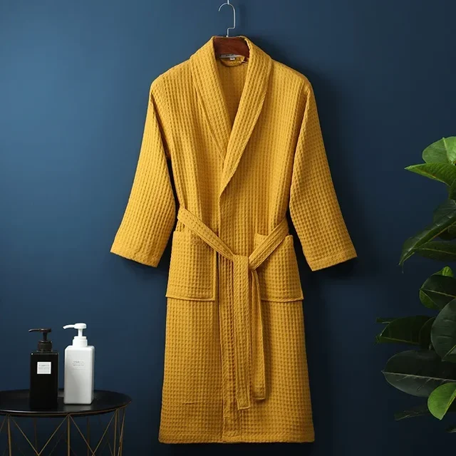Robe en coton éponge pour printemps et été, Robe du matin fine, peignoir gaufré à manches longues, serviette de bain de beauté d'hôtel pour Couples
