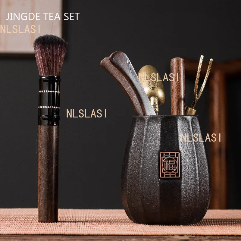 Chinese Style Tea Making Tools Tea Ceremony Six Gentleman Tea Set Tea Table Ceramic Cans Ebony Utensils Tea Combination Supplies