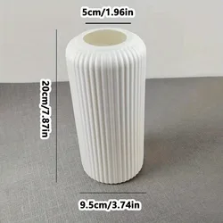 Elegant Striped Ceramic-Look Vase - Durable Decorative Floral Display Piece (White)